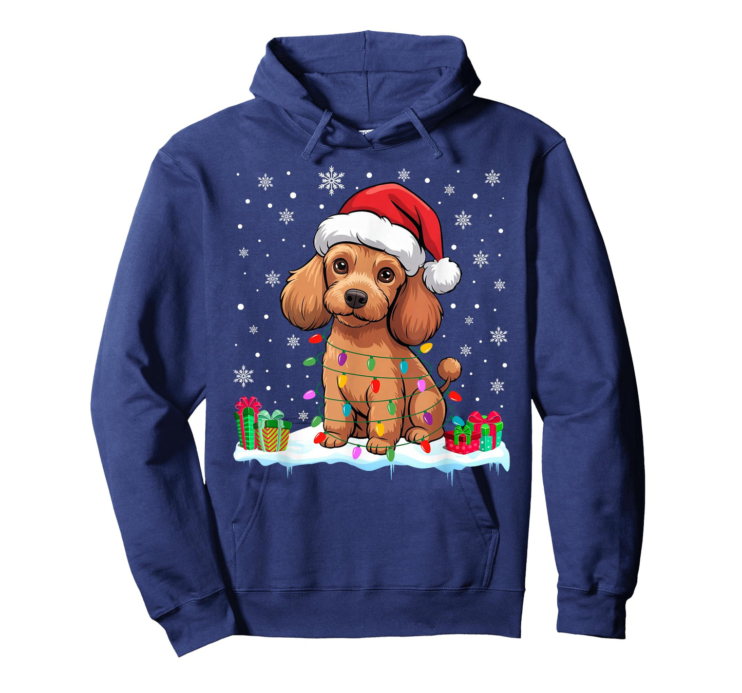 Poodle Dog Christmas Lights Decor Funny Santa Hat Ugly Xmas T-Shirt