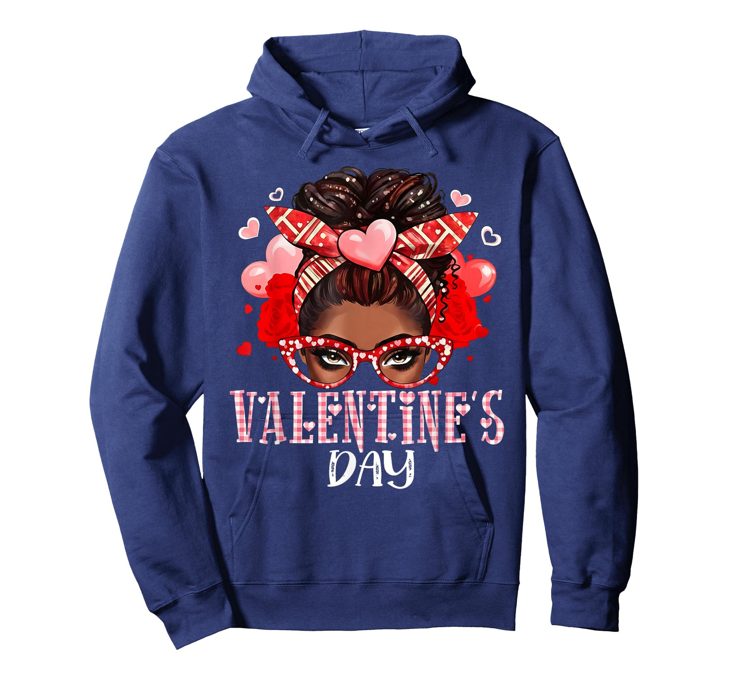 Valentine Afro Woman Happy Valentine's Day Messy Bun T-Shirt