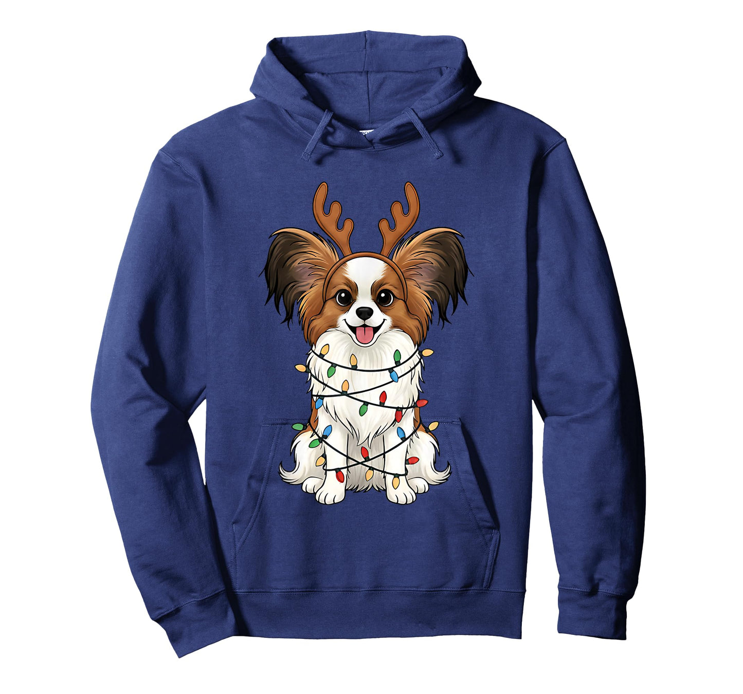 Papillon Dog Christmas Reindeer Lights Funny Dog Lover Xmas T-Shirt