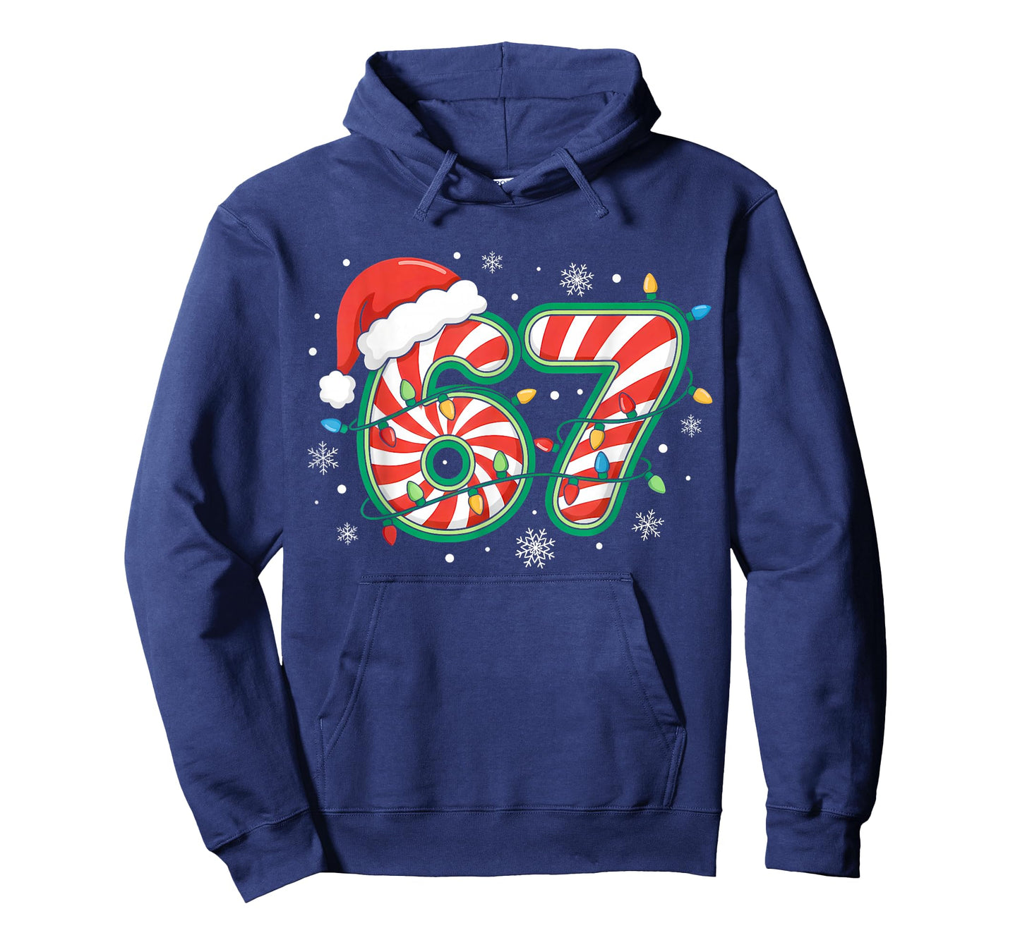 Christmas 67 Six Seven Meme Candy Cane Santa Hat Xmas Lights T-Shirt