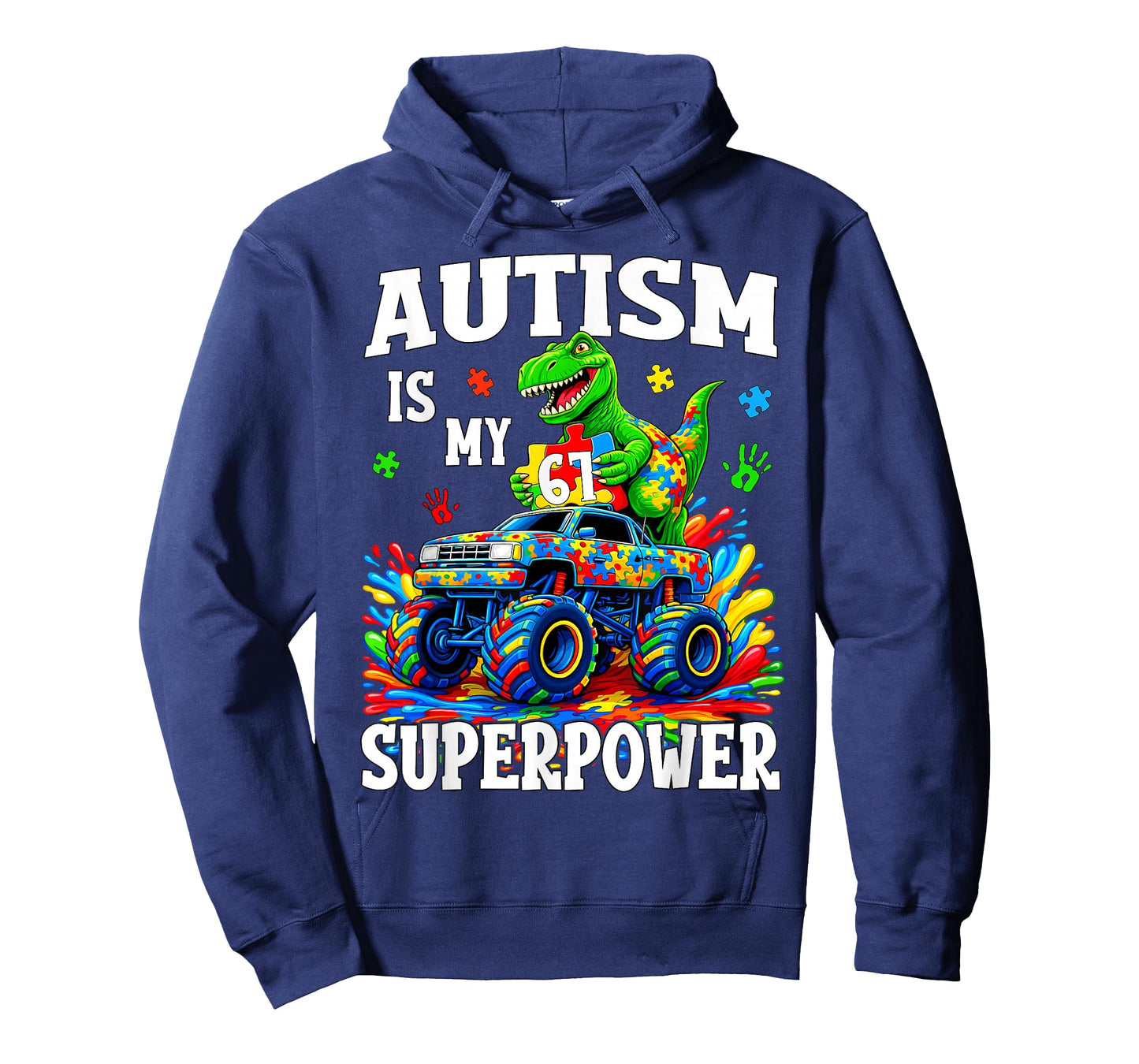 Autism is My Superpower 67 Six Seven Dino Monster Truck Boys T-Shirt