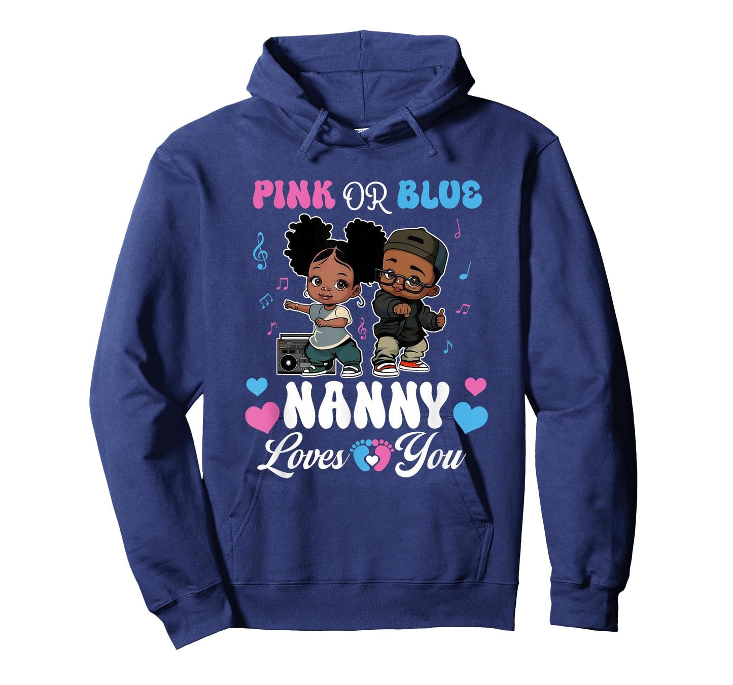 Pink Or Blue Nanny Loves You Black Baby Gender Reveal T-Shirt