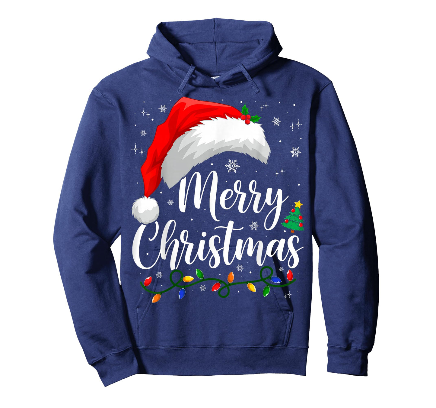 Merry Christmas Lights Santa Hat Xmas Family Matching Pajama T-Shirt
