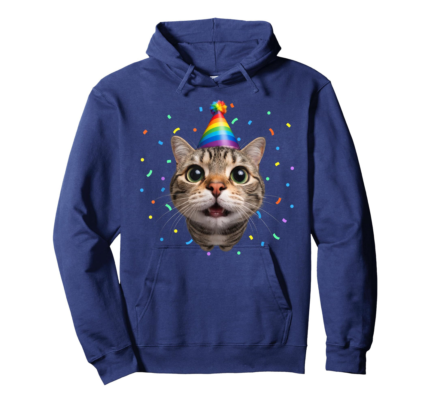 Funny Tabby Cat Face Rainbow Party Hat Cute Birthday Kitty T-Shirt