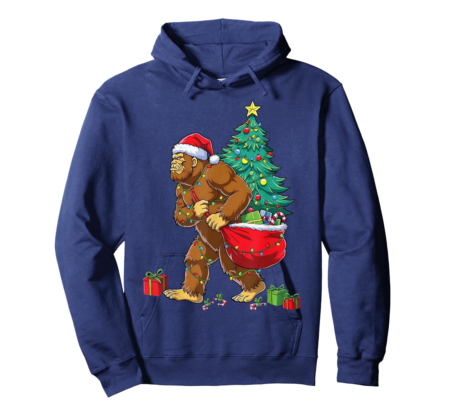 Santa Bigfoot Christmas Tree Xmas Lights Funny Sasquatch T-Shirt