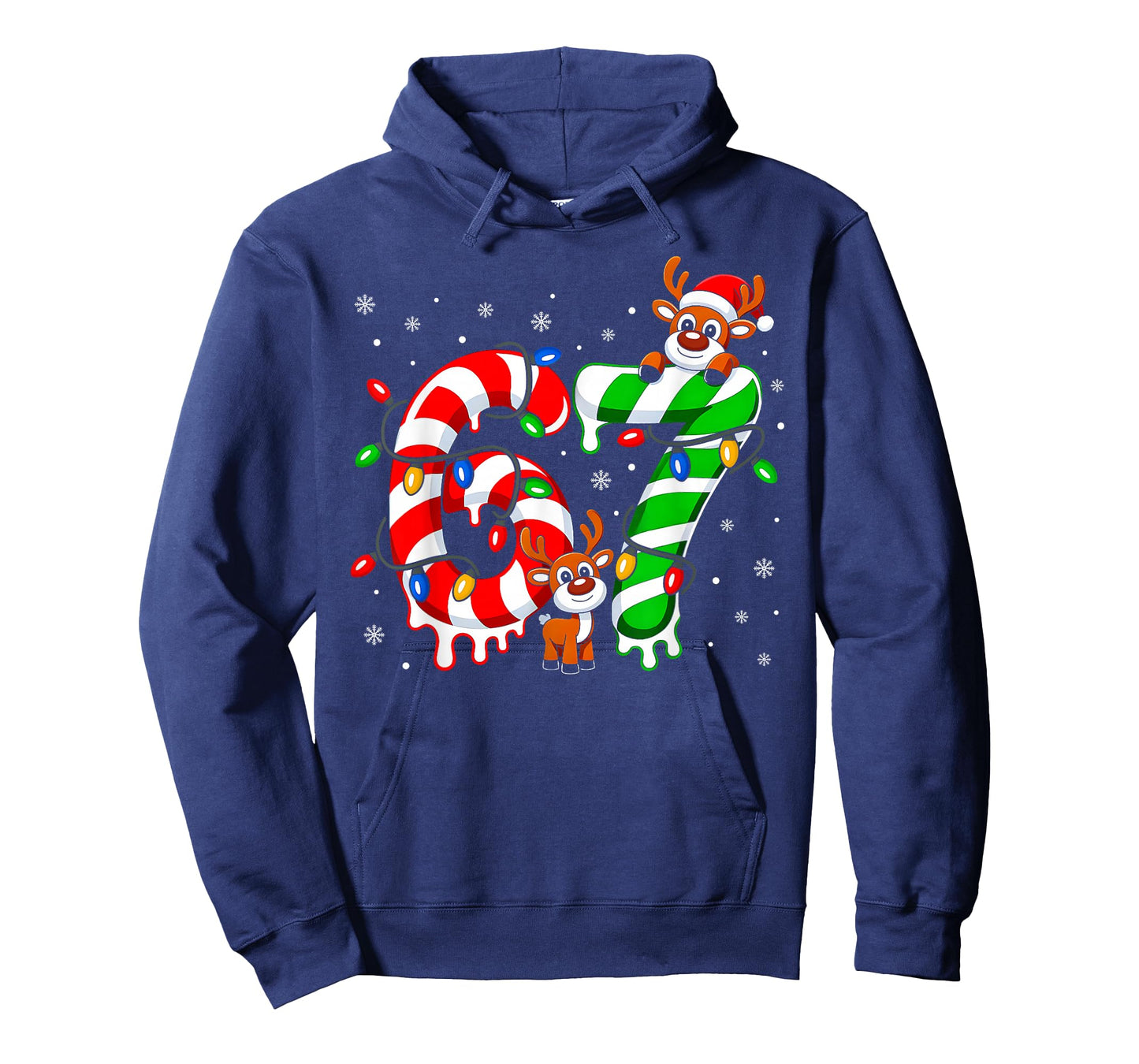 Number 67 Six Seven 6 7 Meme Candy Cane Matching Christmas T-Shirt