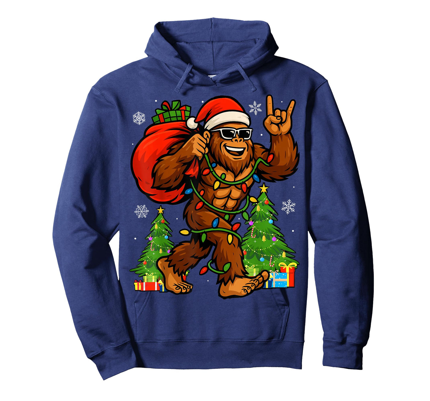 Santa Bigfoot Christmas Tree Xmas Lights Funny Sasquatch T-Shirt