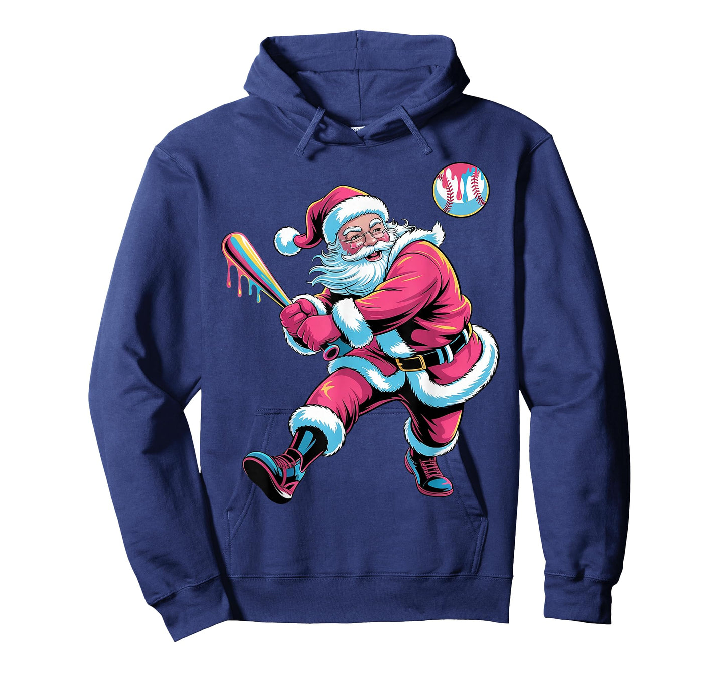 Christmas Baseball Santa Claus Batter Baseball Drip Xmas T-Shirt