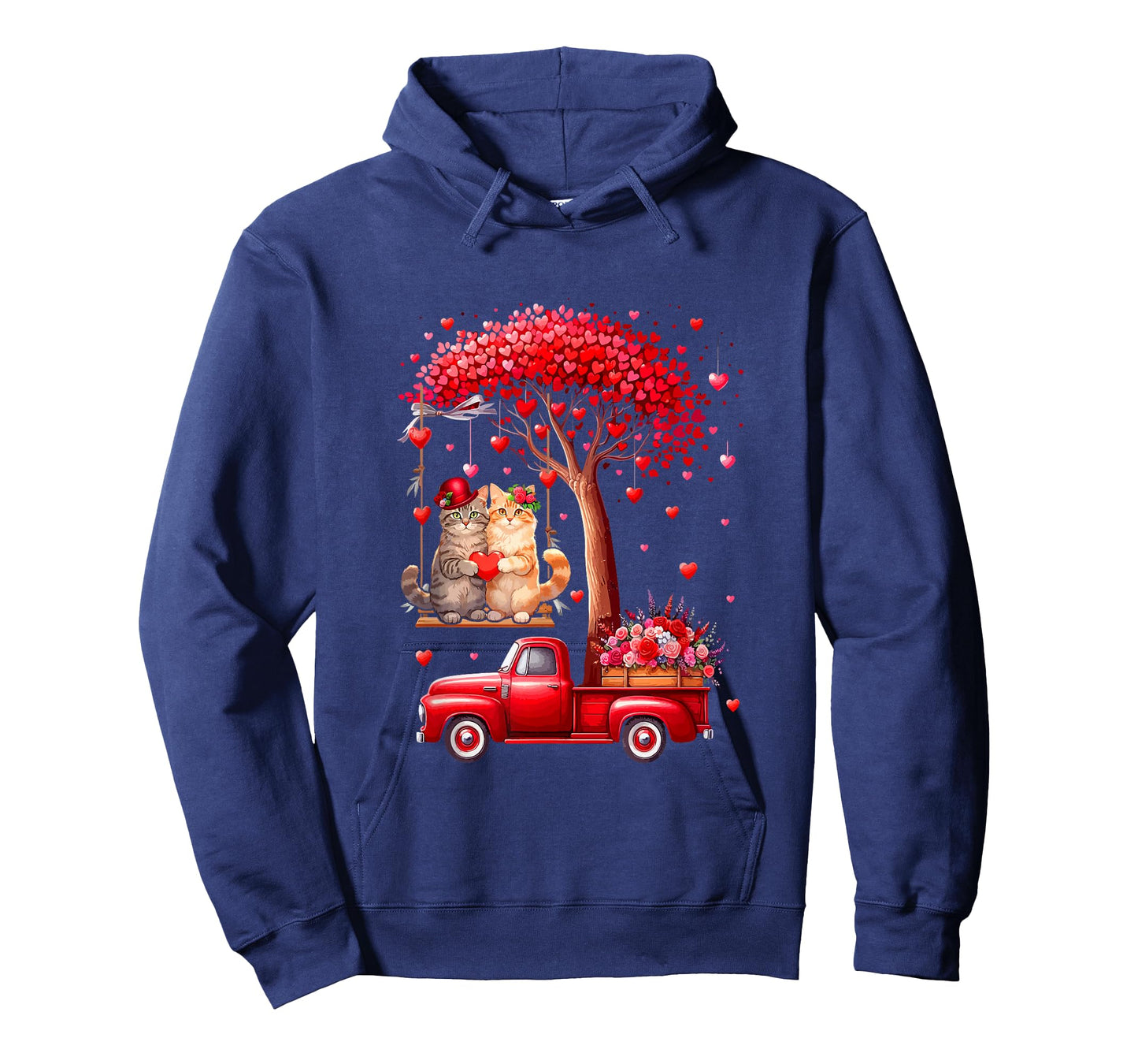 Couple Cats Valentine Hearts Tree Pickup Truck Owner T-Shirt