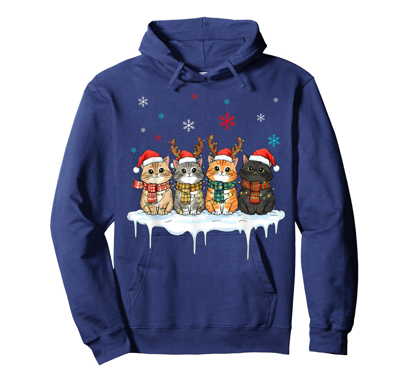 Cute Christmas Cats Lights Santa Hats Xmas Matching Family T-Shirt