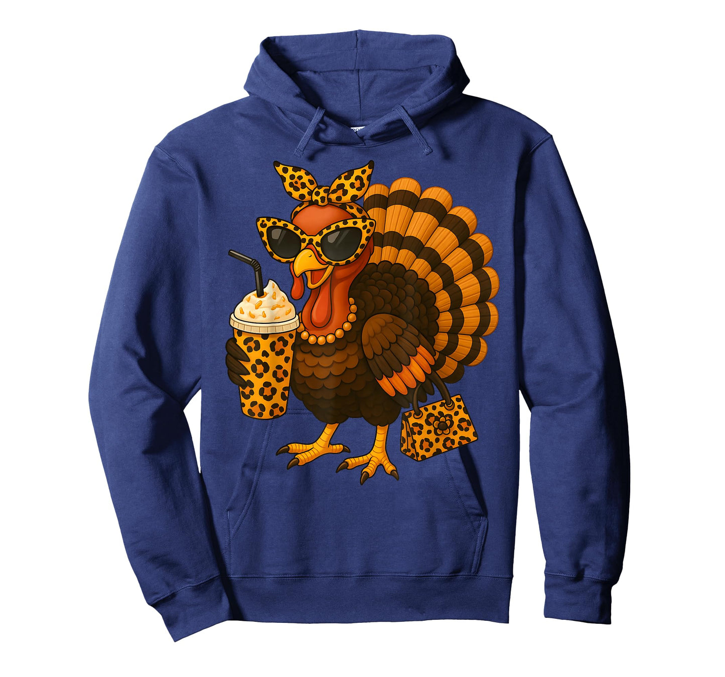 Thanksgiving Turkey Drinking Coffee Leopard Women Girl T-Shirt