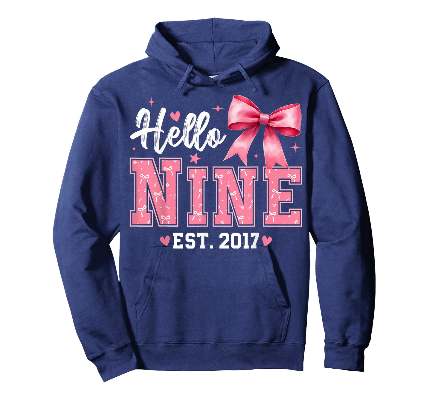 Hello Nine Est 2017 Coquette Bow 9th Birthday Girl T-Shirt