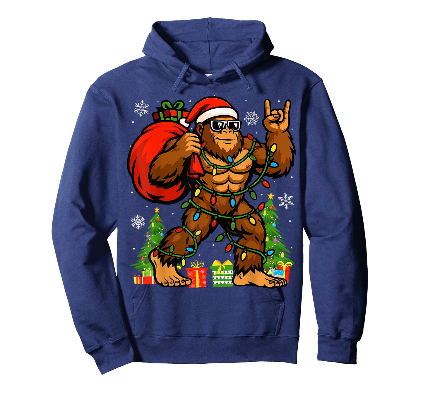 Santa Bigfoot Christmas Tree Xmas Lights Funny Sasquatch T-Shirt