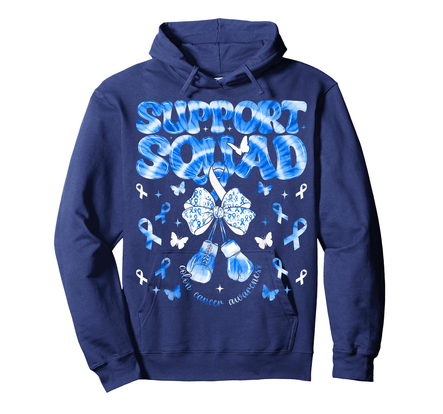 Colon Cancer Awareness Support Squad Blue Ribbon Bow Tie Dye T-Shirt