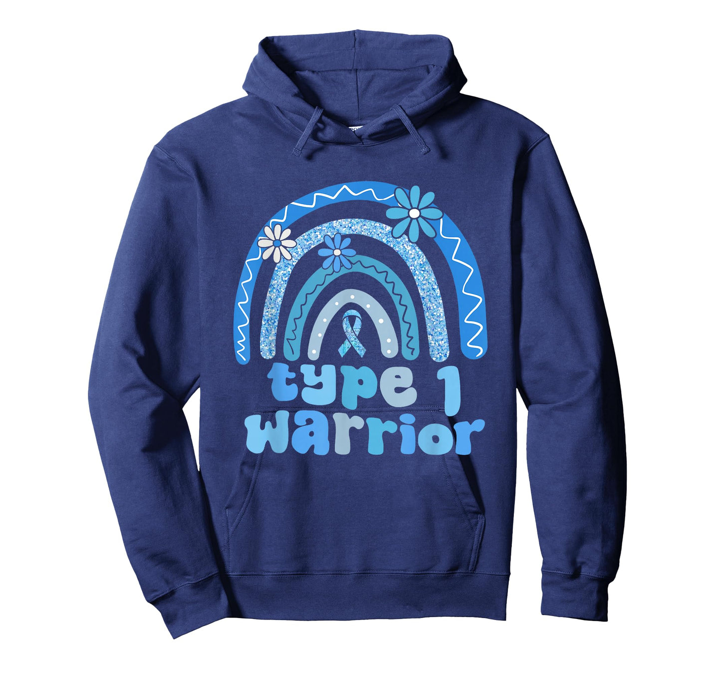 Type 1 Warrior Flower Rainbow Diabetes Awareness Blue Ribbon T-Shirt