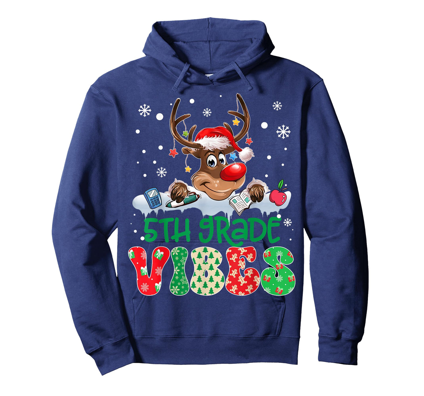 Reindeer Santa Hat 5th Grade Vibes Teacher Christmas Kids T-Shirt