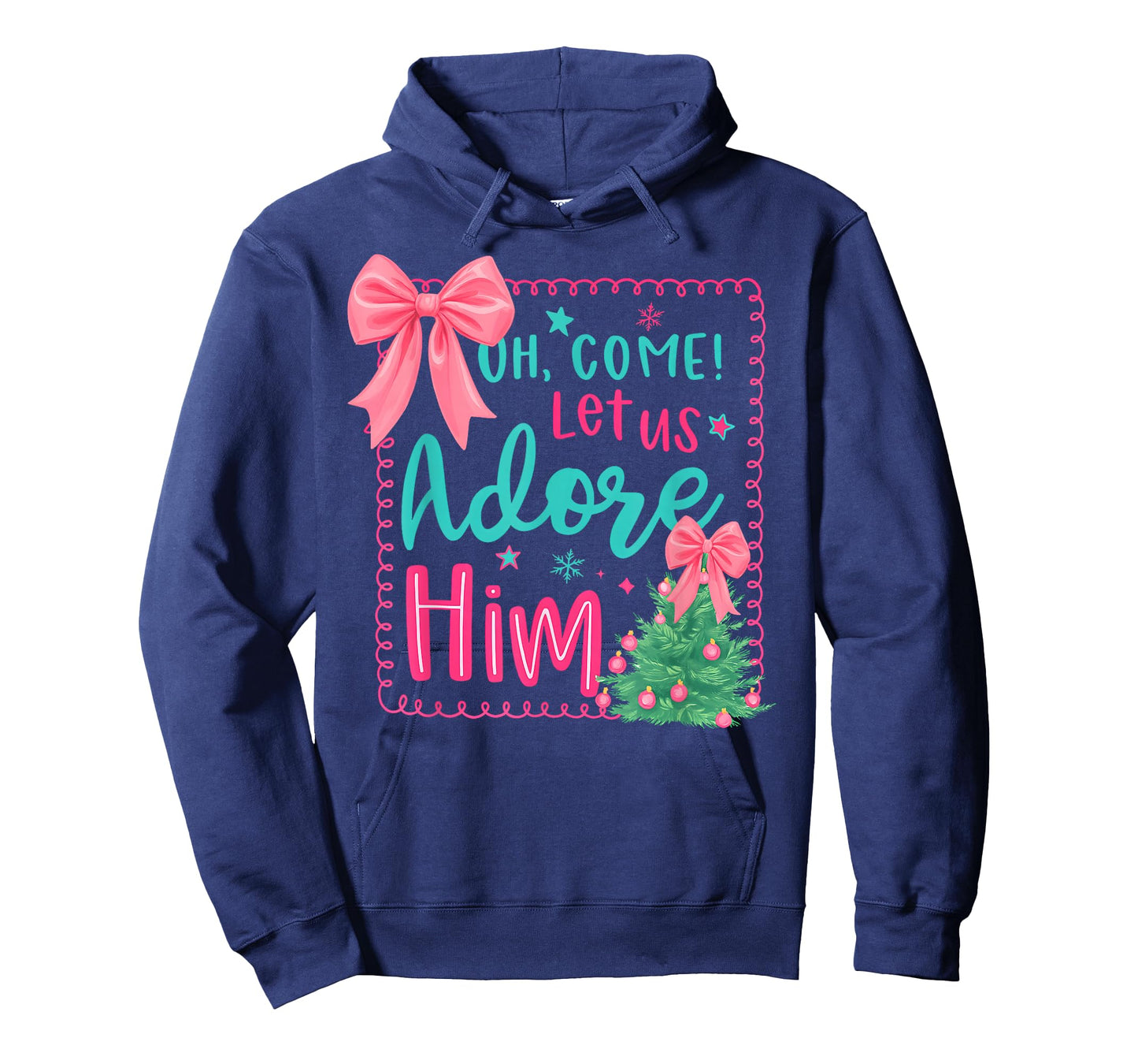 Christmas Xmas Tree Preppy Oh Come Let Us Adore Him Jesus T-Shirt