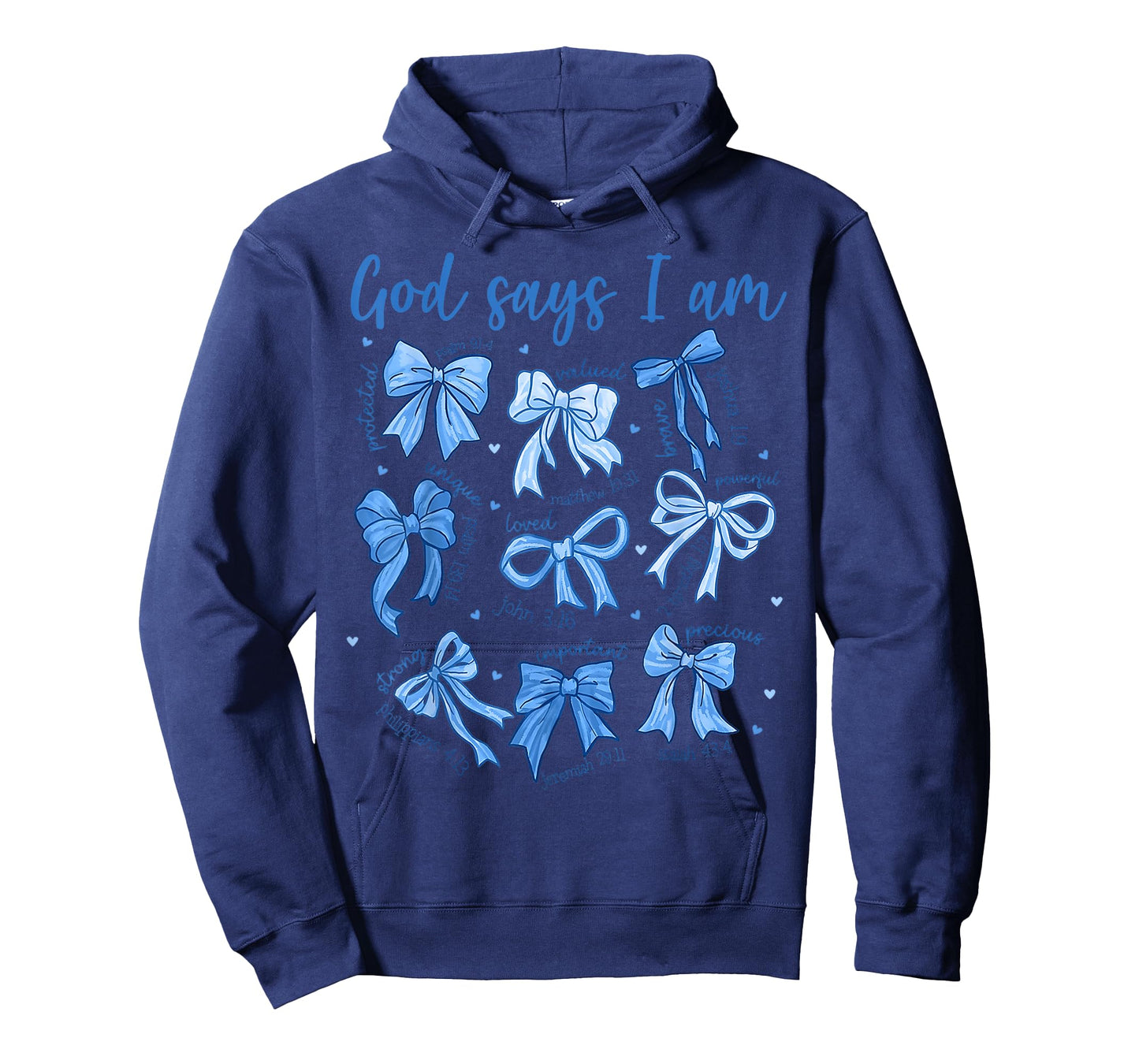 Blue Bow God Say I Am Christian Girl Women Bible Verse Jesus T-Shirt