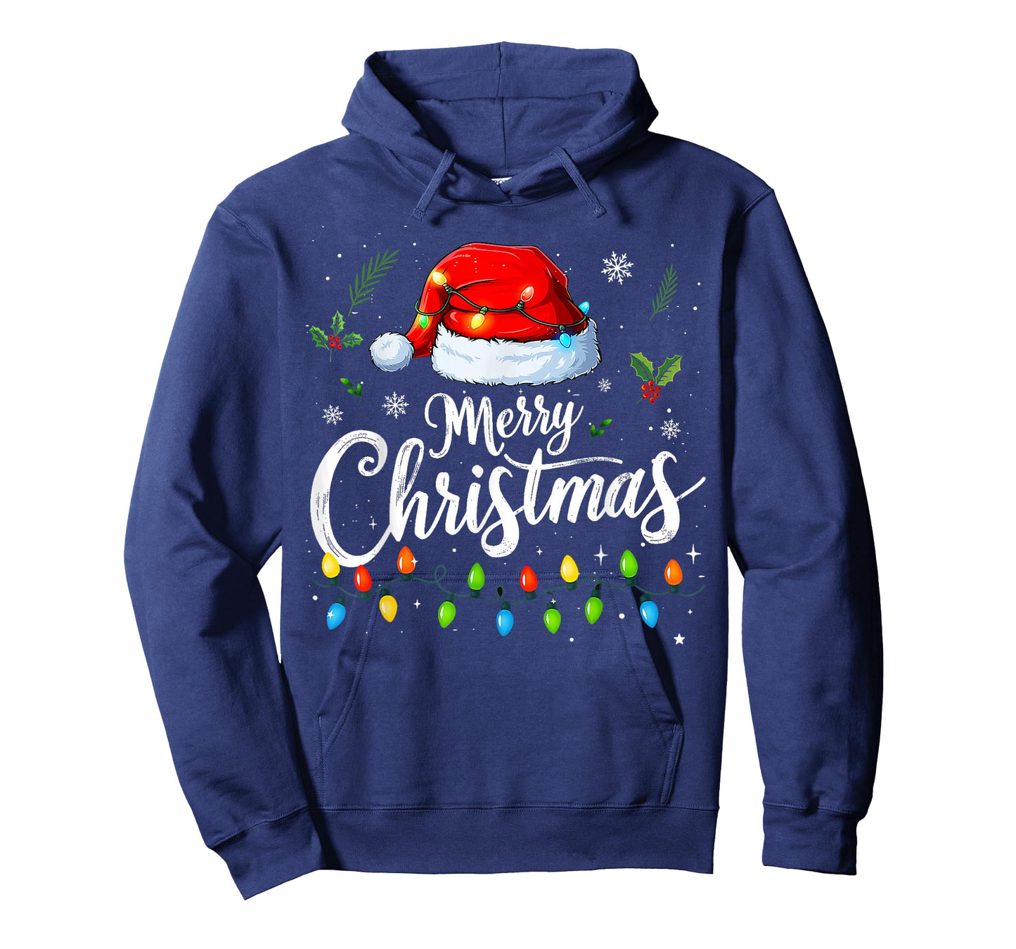 Merry Christmas Lights Red Santa Hat Xmas Family Men Women T-Shirt