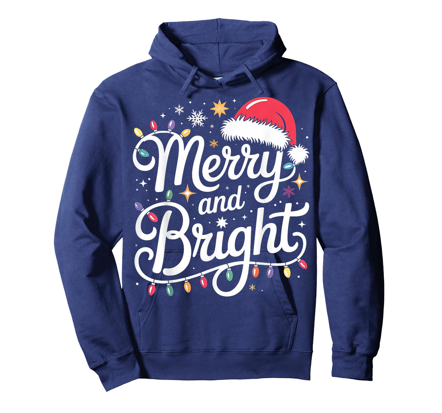 Merry and Bright Lights Red Santa Hat Xmas Family Men Women T-Shirt