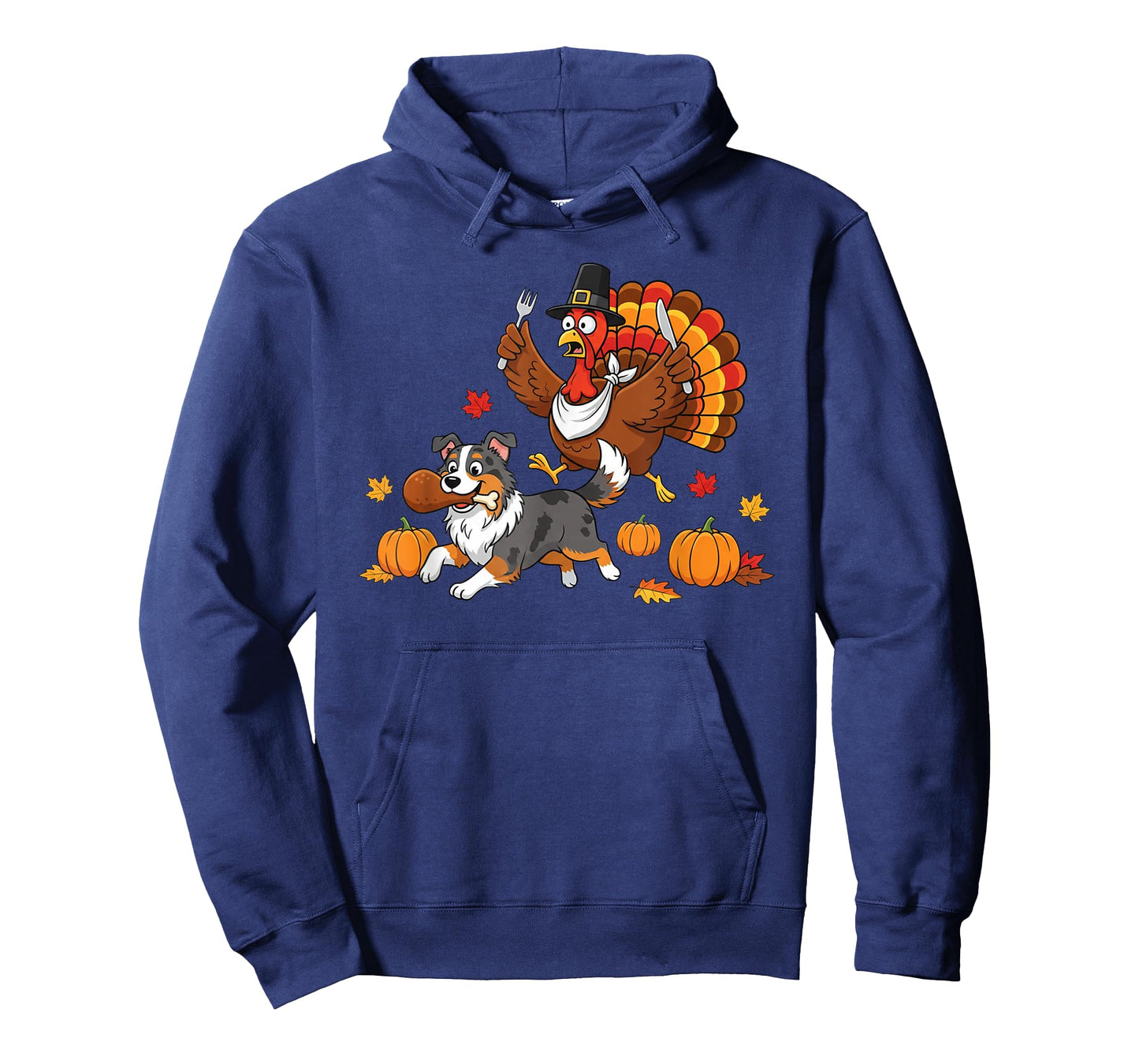 Australian Shepherd Turkey Autumn Thanksgiving Womens Mens T-Shirt