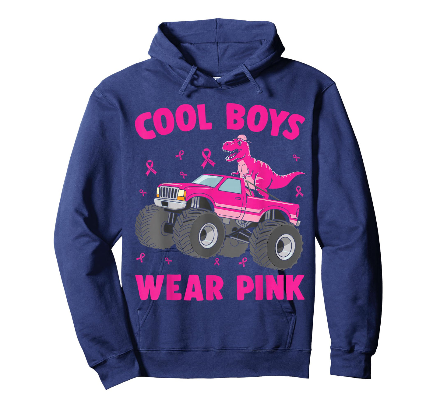Dinosaur Monster Truck Cool Boys Wear Pink Breast Cancer T-Shirt