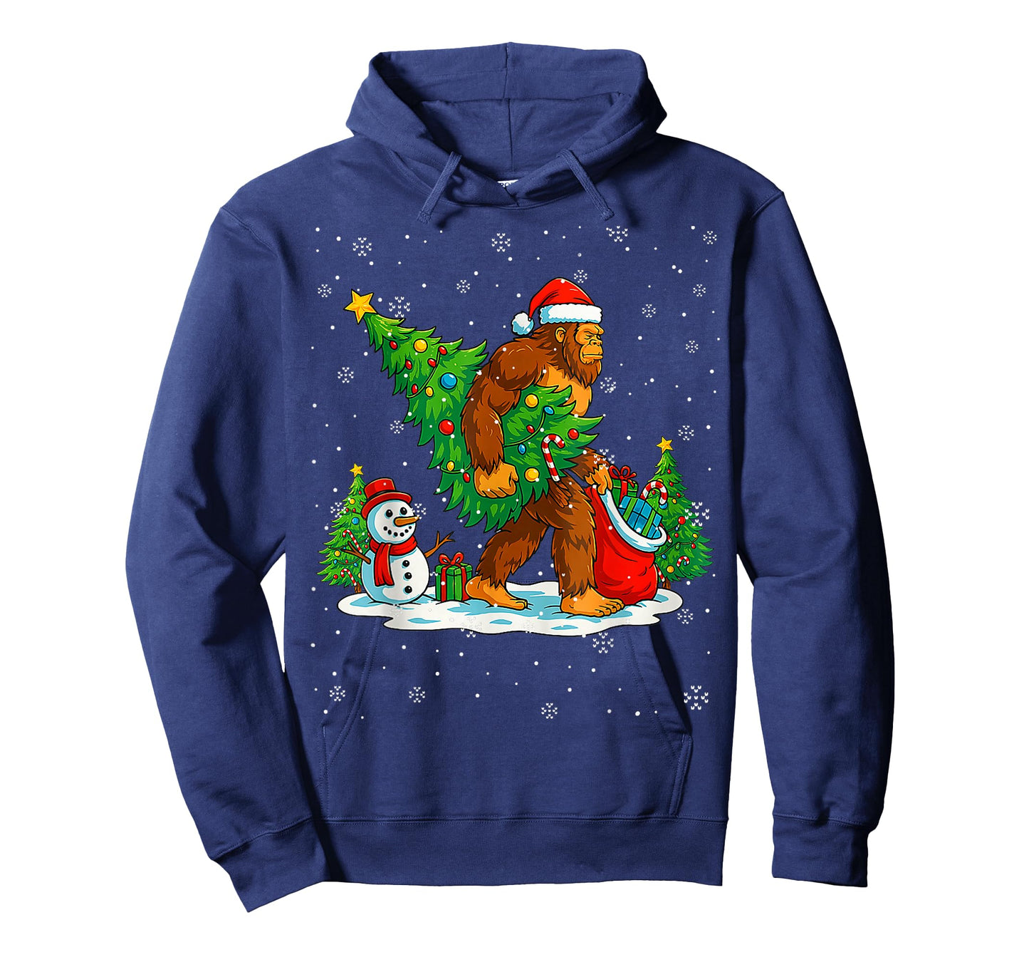 Santa Bigfoot Christmas Tree Xmas Lights Funny Sasquatch Men T-Shirt