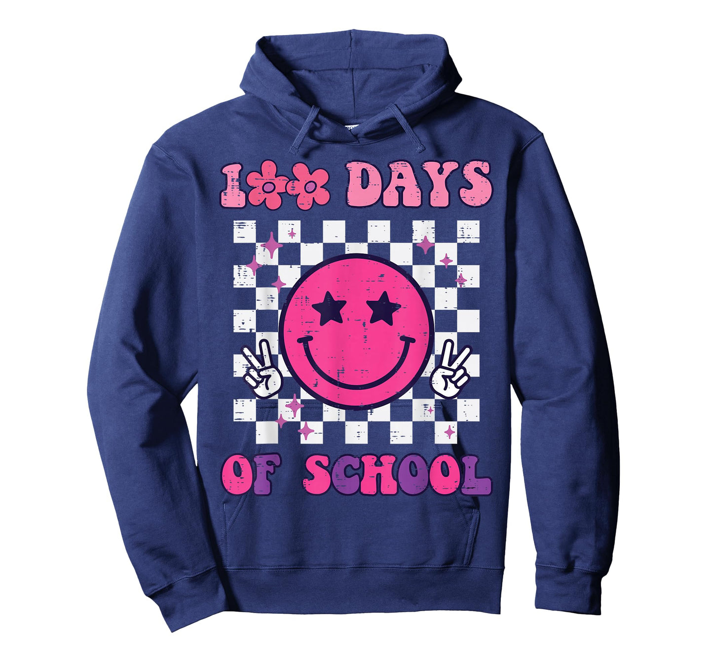 100 Days of School Happy Face Peace Vintage 100th Day Kids T-Shirt