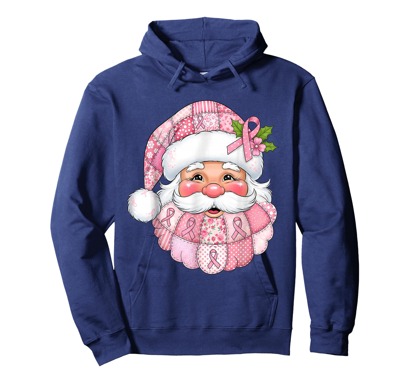 Pink Patchwork Santa Breast Cancer Awareness Christmas T-Shirt