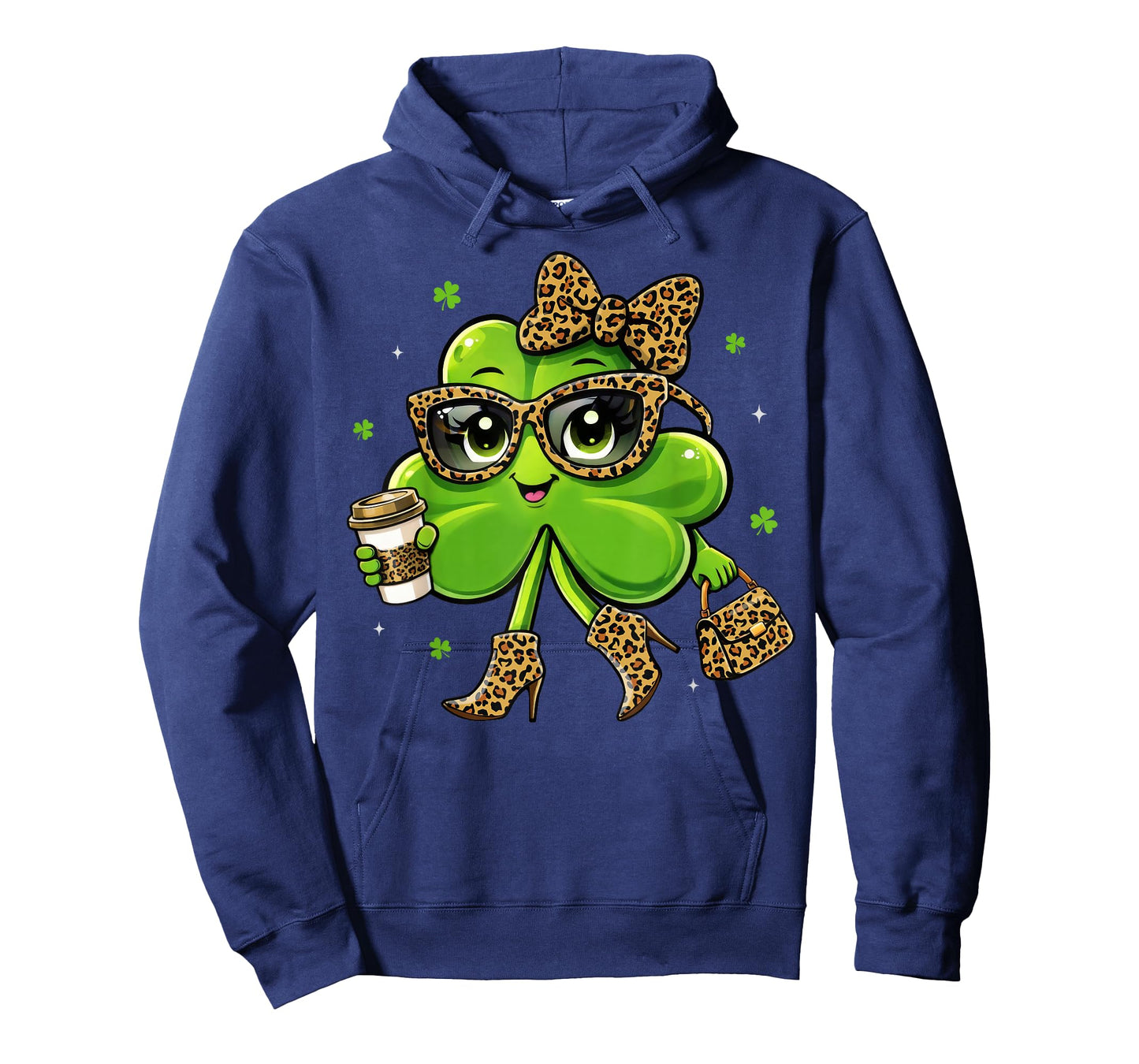 Leopard Shamrock Drinking Coffee St Patricks Day Women Girls T-Shirt