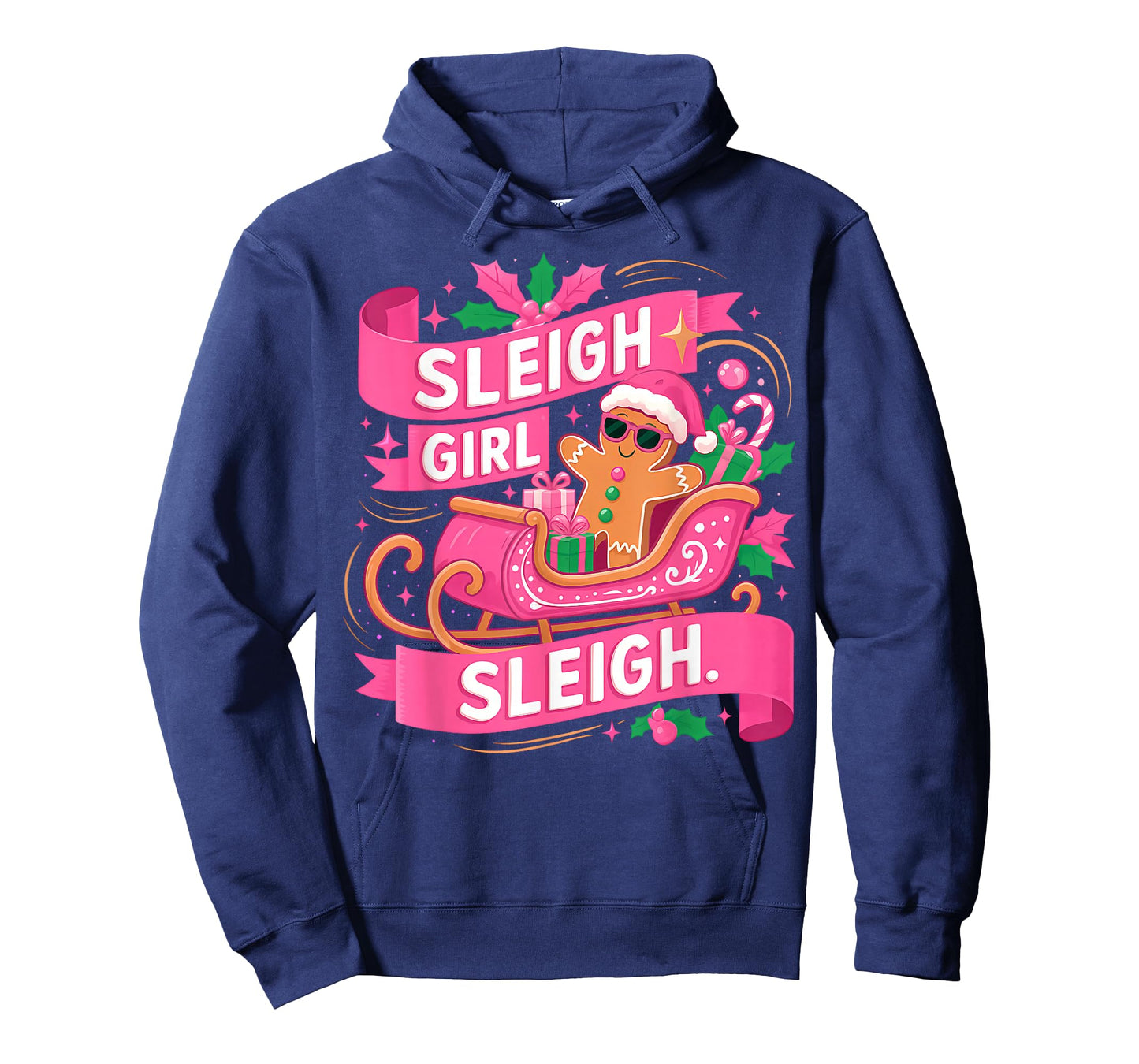 Gingerbread Sleigh Girl Pink Funny Christmas Women Girls T-Shirt