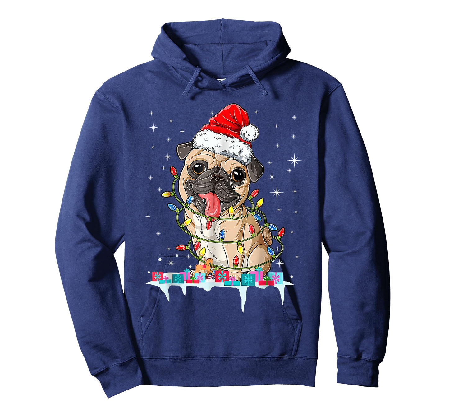 Pug Christmas Tree Lights Santa Dog Xmas T-Shirt