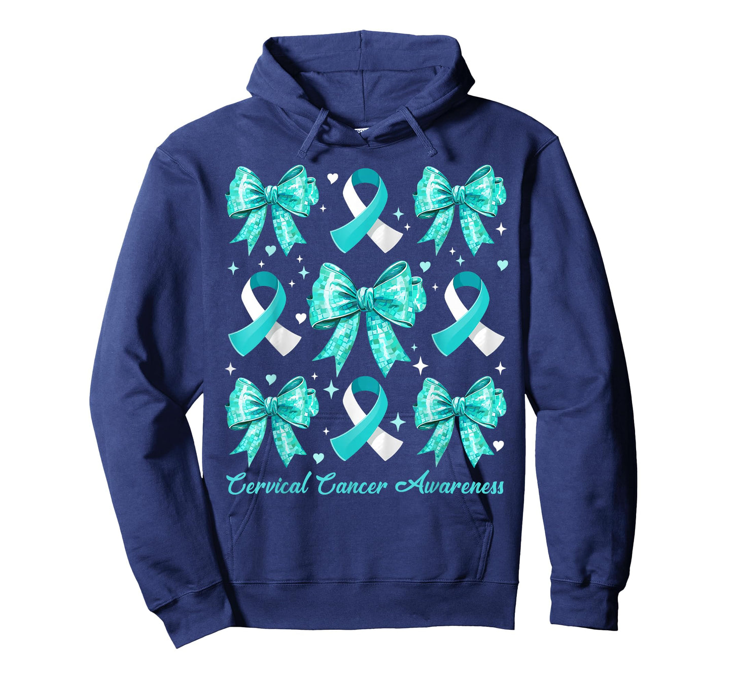 Teal and White Ribbon Coquette Bow Cervical Cancer Awareness T-Shirt