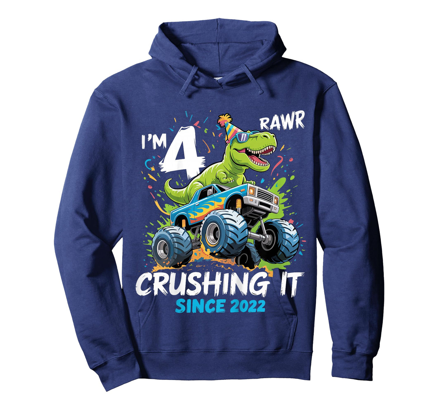 Kids 4th Birthday Monster Truck Dinosaur 4 Year Old boy Born 2022 T-Shirt
