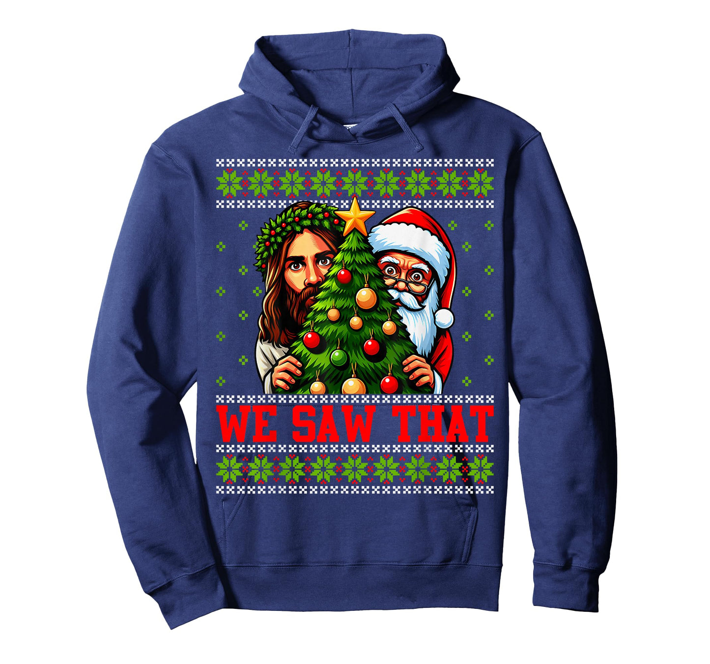 We Saw That Jesus and Santa Tree Christian Ugly Christmas T-Shirt