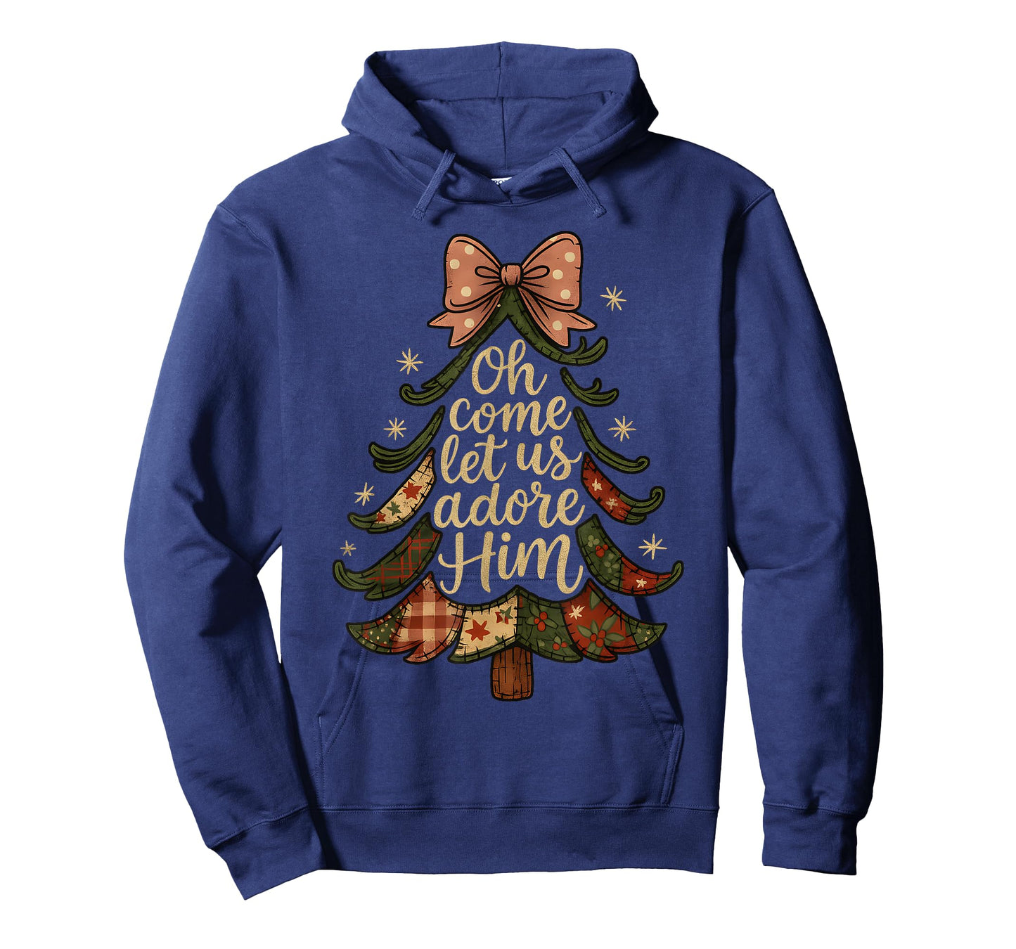 Oh Come Let Us Adore Him Patchwork Christmas Tree Art T-Shirt