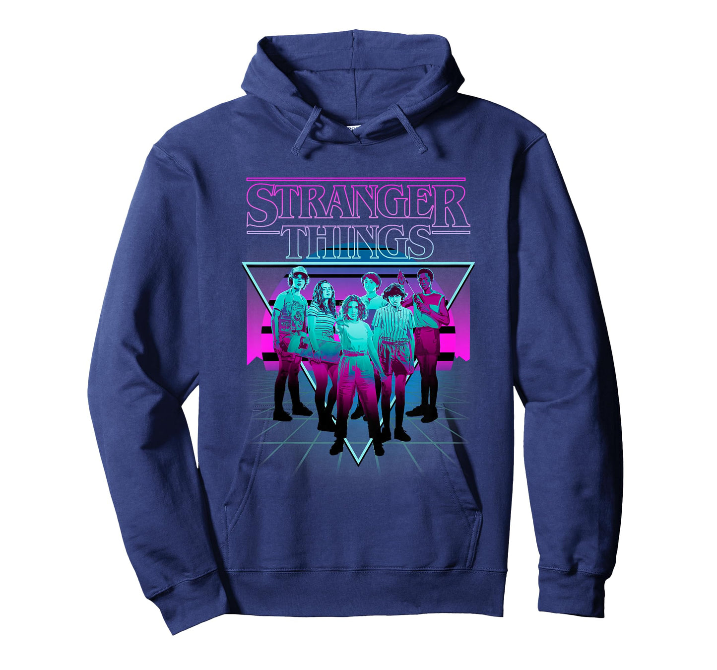 Stranger Things Group Shot Neon Triangle T-Shirt