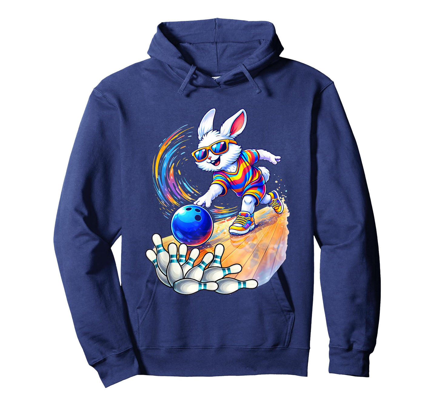 Bunny Playing Bowling Ball & Pins Egg Hunting Easter Holiday T-Shirt