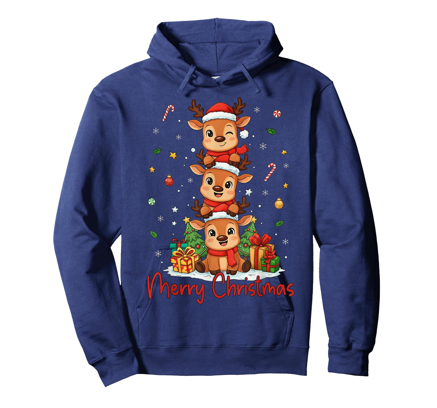 Merry Christmas Reindeer Santa Hat Xmas Family Men Women Kid T-Shirt