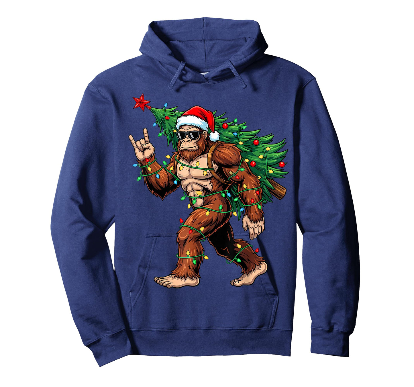 Santa Bigfoot Christmas Tree Xmas Lights Funny Sasquatch Men T-Shirt