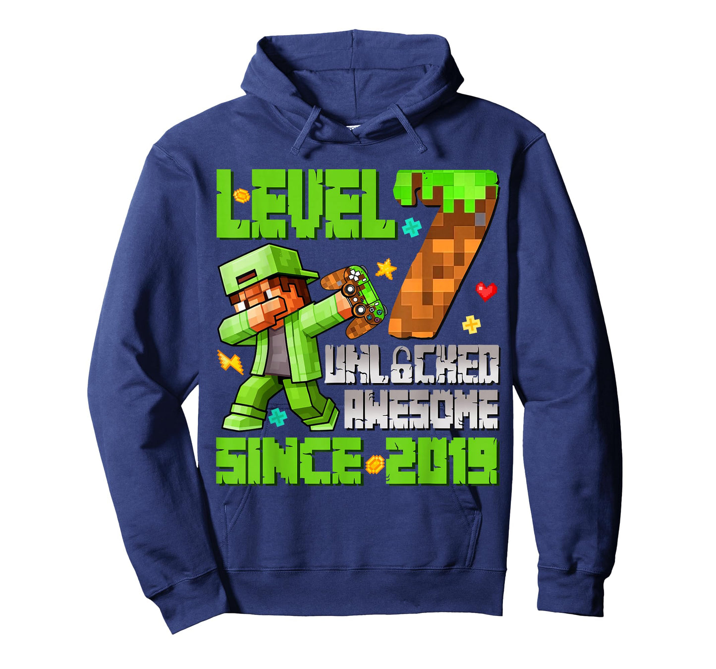 Level 7 Unlocked Awesome Since 2019 7th Birthday Game Pixel T-Shirt