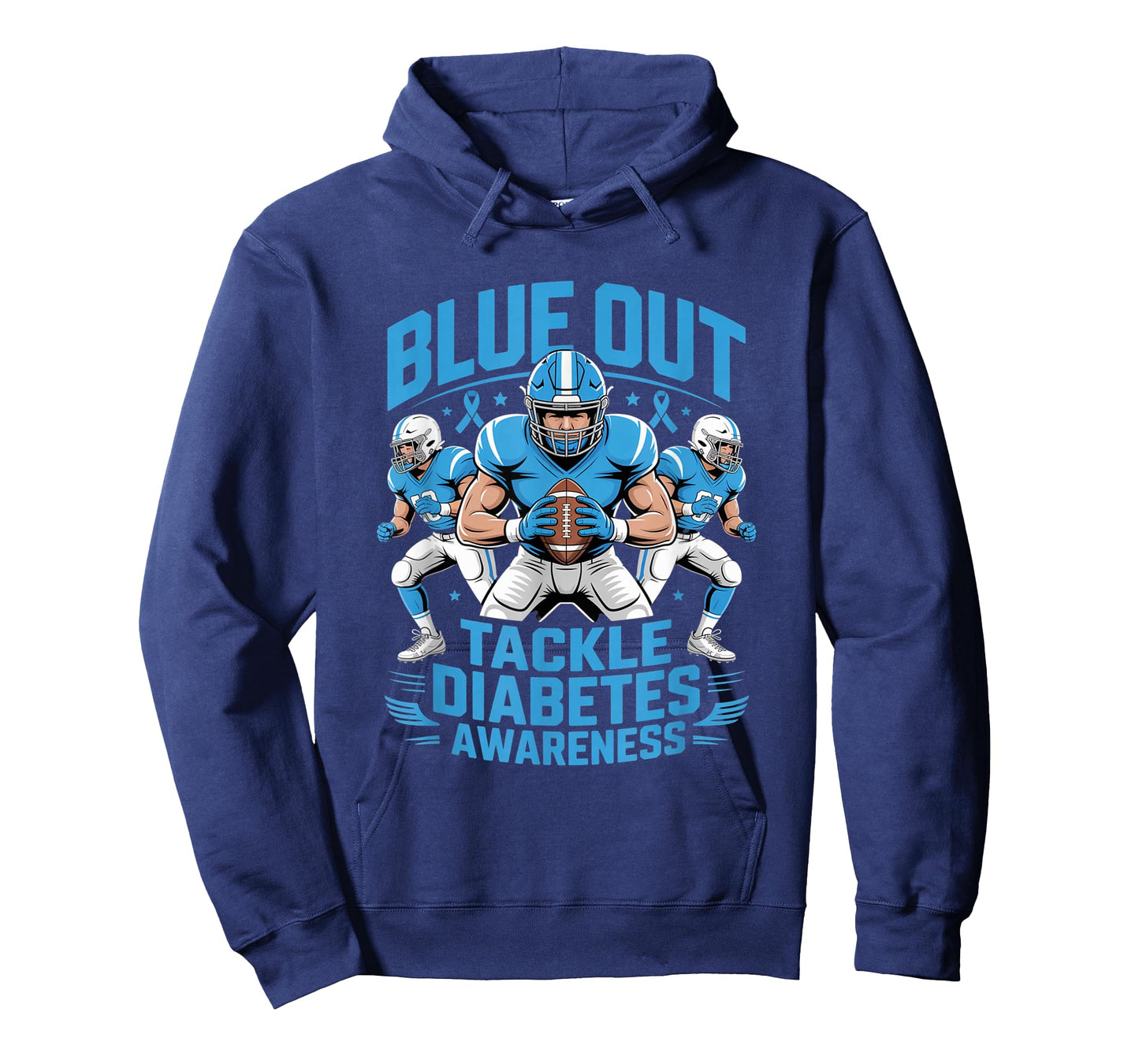 Blue Out Tackle Diabetes Awareness Football Blue Ribbon T-Shirt