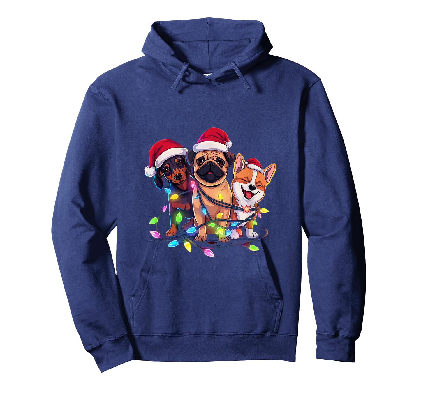 Festive Christmas Dogs with Lights and Santa Hats T-Shirt