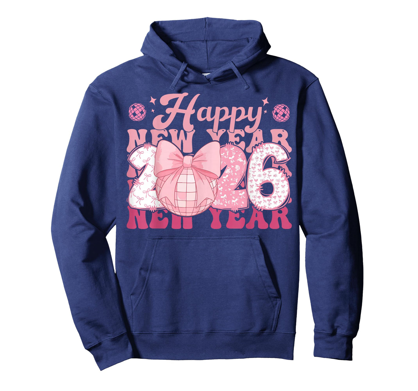 Happy New Year 2026 Disco Ball Pink Coquette Bow Women T-Shirt