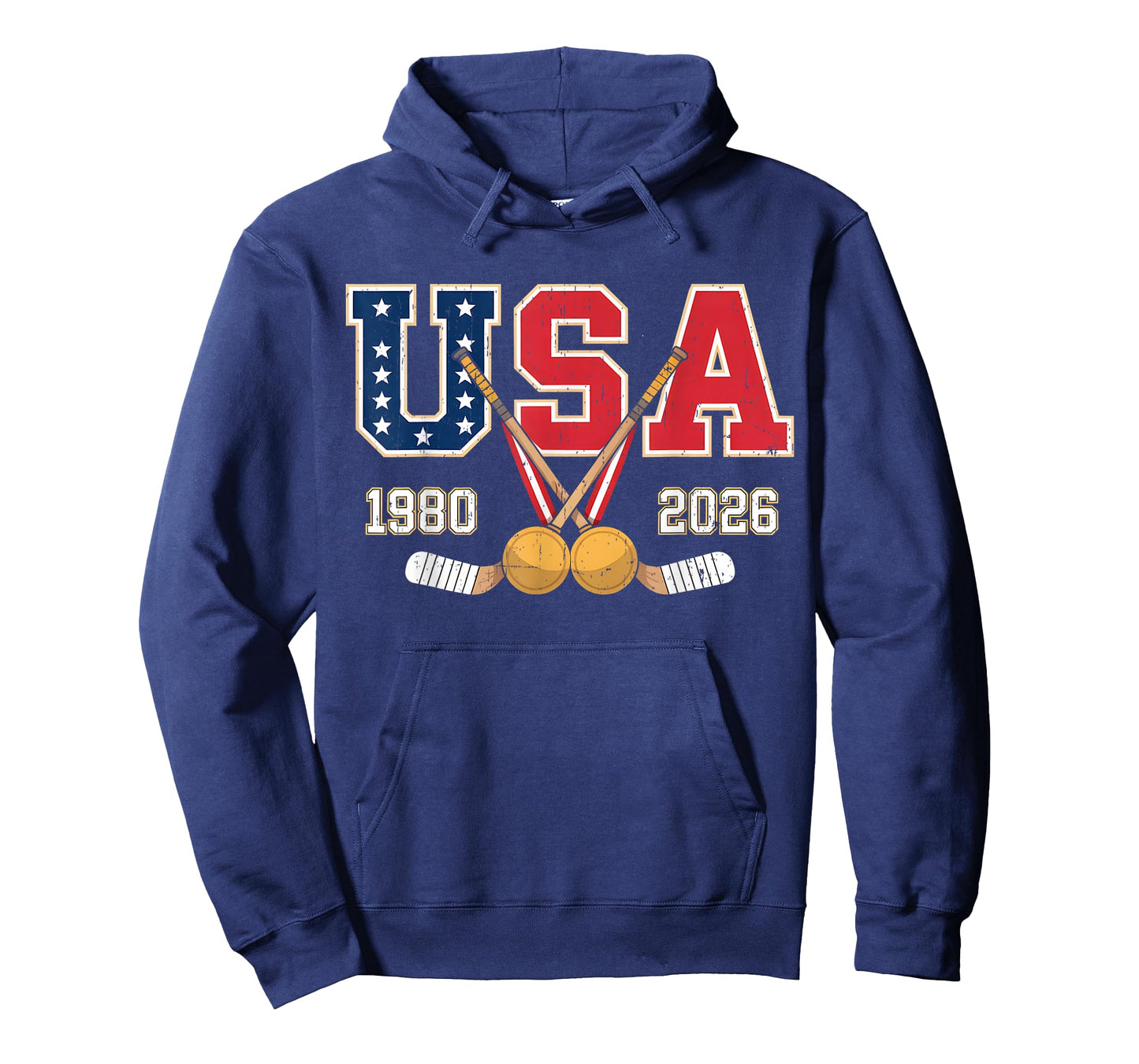 1980 and 2026 Hockey Vintage USA Crossed Sticks Patriotic T-Shirt