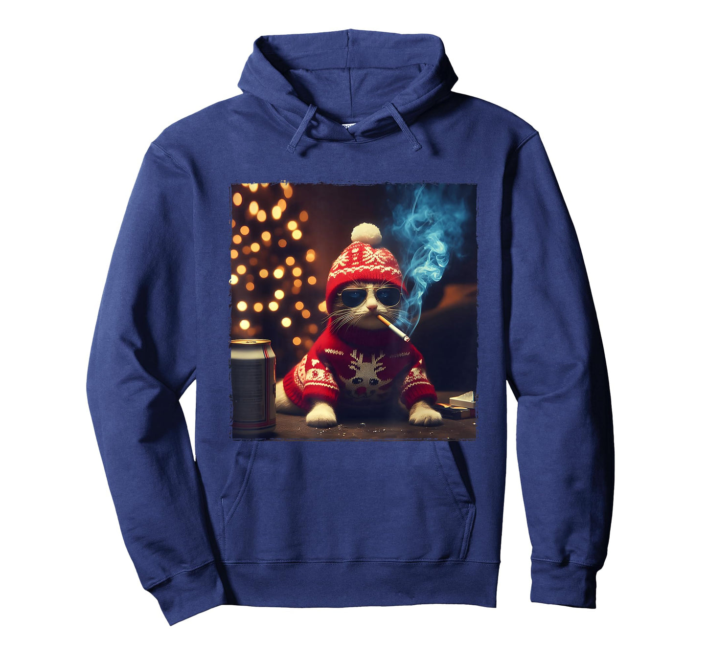 Smoking Cat Santa Hat Kitten Beverage Meme Sweatshirt Jumper T-Shirt
