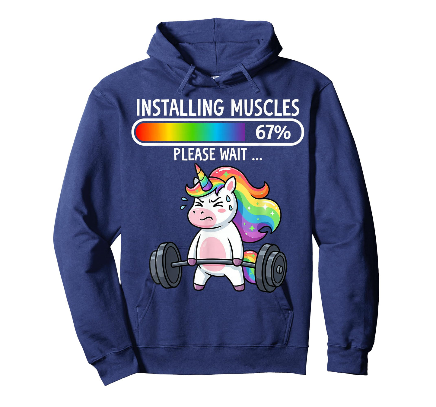 Cute Rainbow Unicorn Installing Muscles 67% Loading Fitness T-Shirt