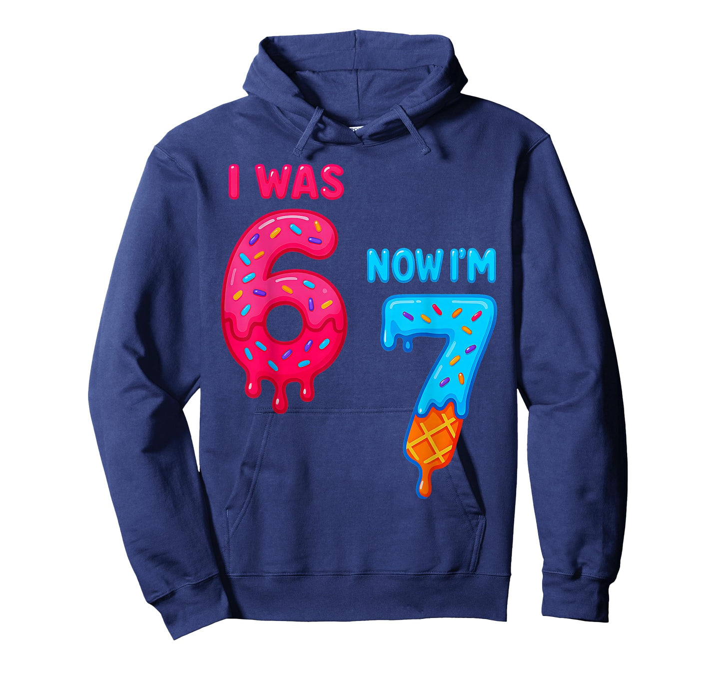 Seven Year Old Birthday I was 6 Now I'm 7 67 Ice Cream Drip T-Shirt