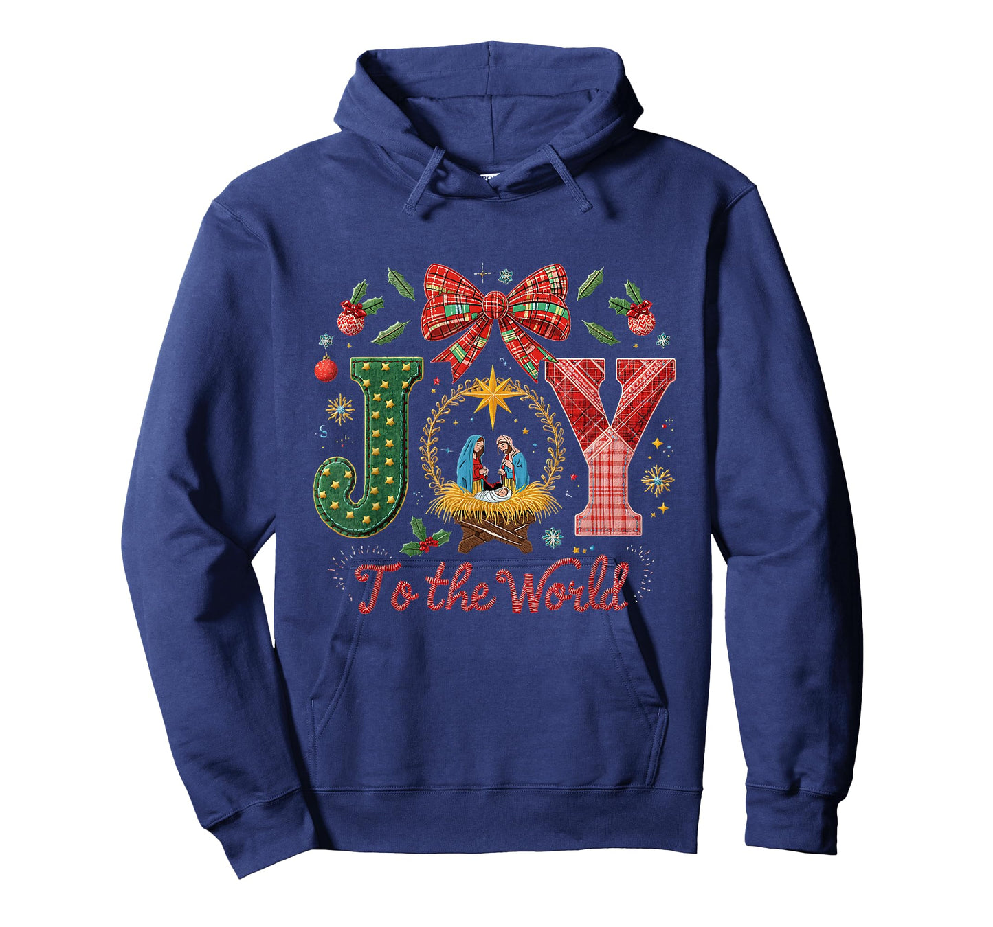 Joy to The World Patchwork Nativity Christmas T-Shirt