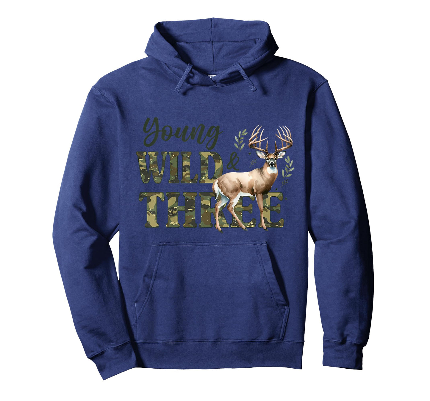 Young Wild & Three Camo Deer Hunting 3rd Birthday Boys Kids T-Shirt